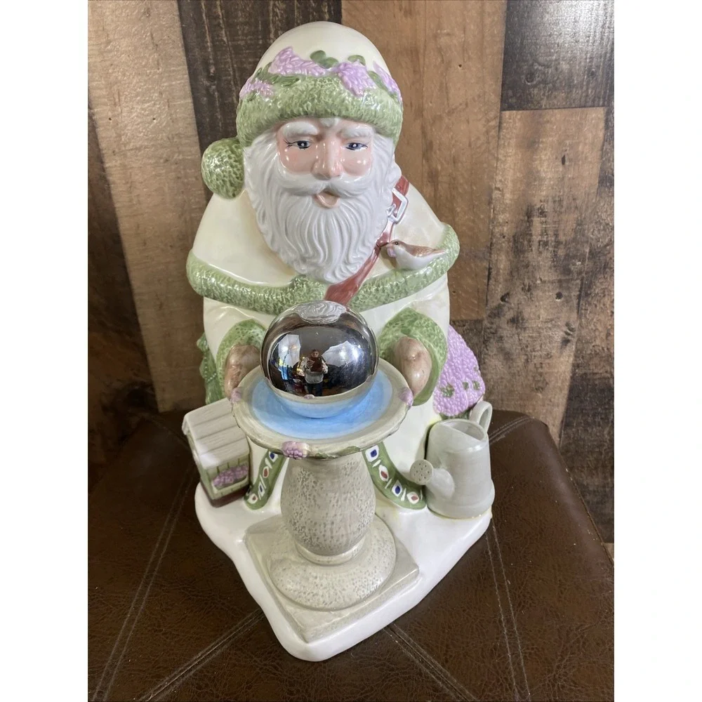 Pfaltzgraff Gazing Ball Santa Cookie Jar Naturewood Limited Edition 2000 Vtg